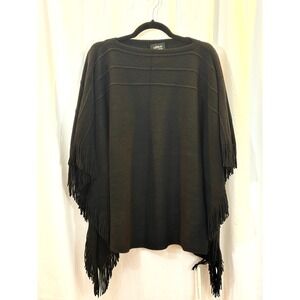Layers by Lizden Black Marvelush Cable Knit Fringed Poncho, One Size Fits All